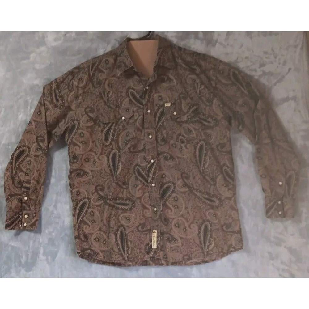Larry Mahan Shirt Mens 2XL Brown Paisley Pearl Snap Cowboy Collection Western